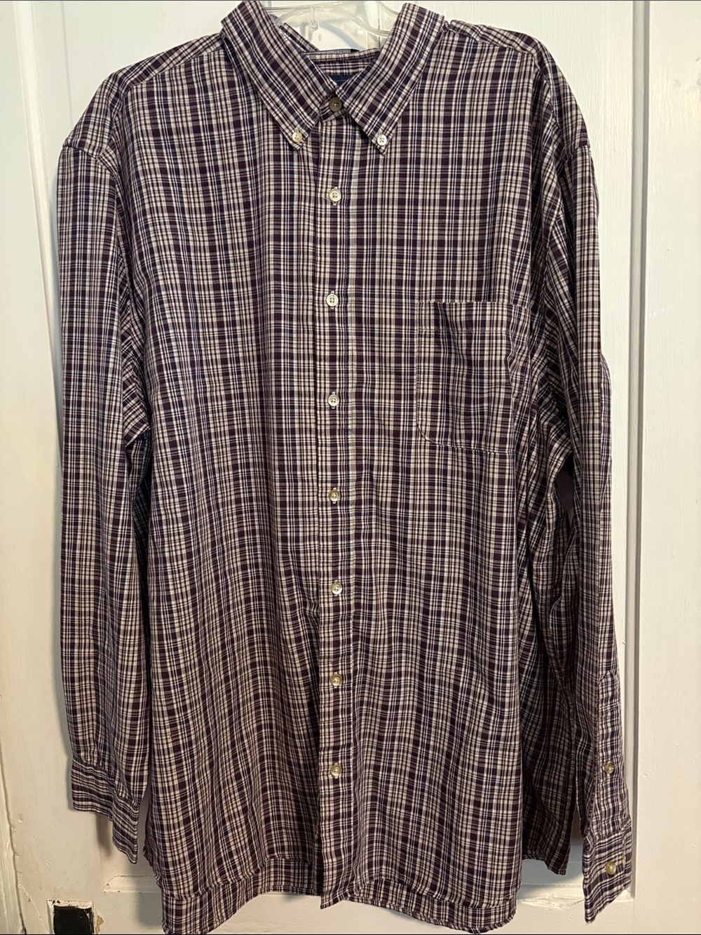 Saddlebred Navy, Red and White Plaid Button-Down Shirt with Chest Pocket